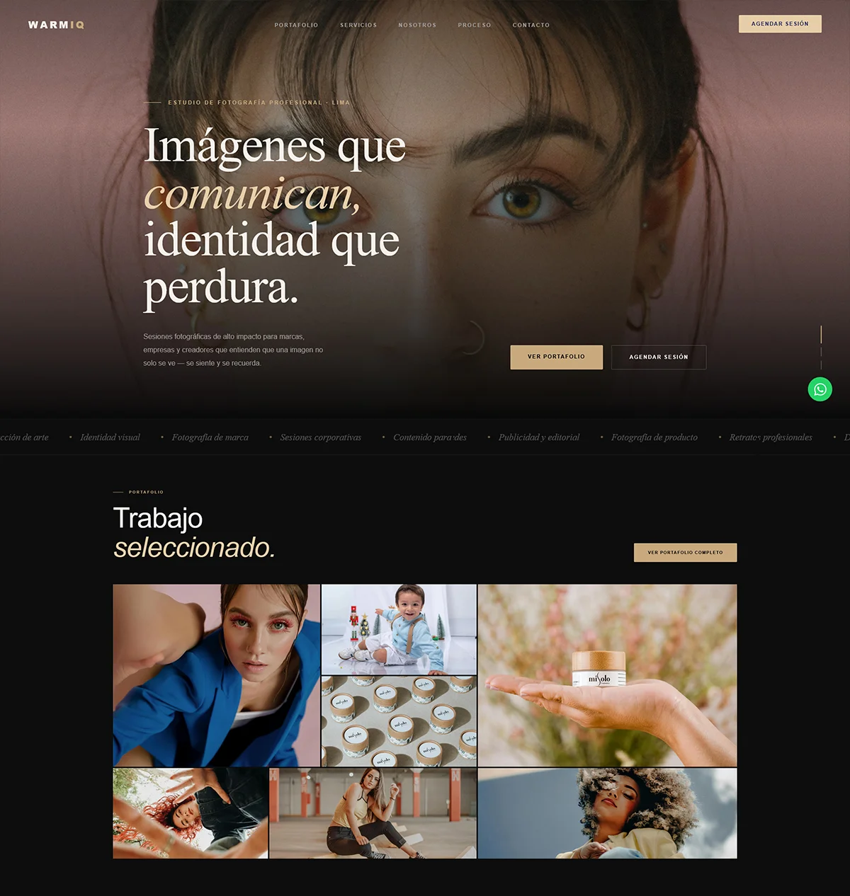 Página web para fotógrafo profesional con galería de fotografías, portafolio y formulario de contacto